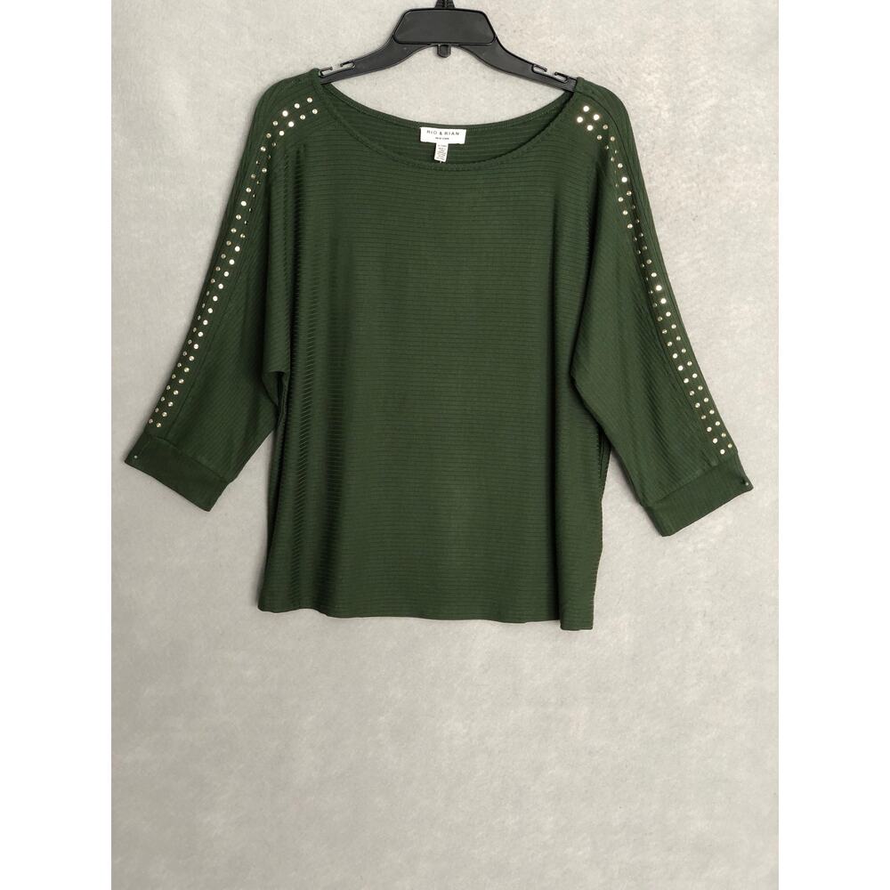 Rio & Rian Dolman 3/4 Sleeve Top Boat Neck Dark Forest Women's XL NEW